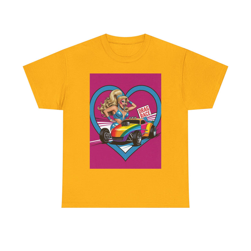 Rainbow Racer Unisex Heavy Cotton Tee | LGBT Pride, Drag Race, Summer Festival, Casual Wear, Gift Idea