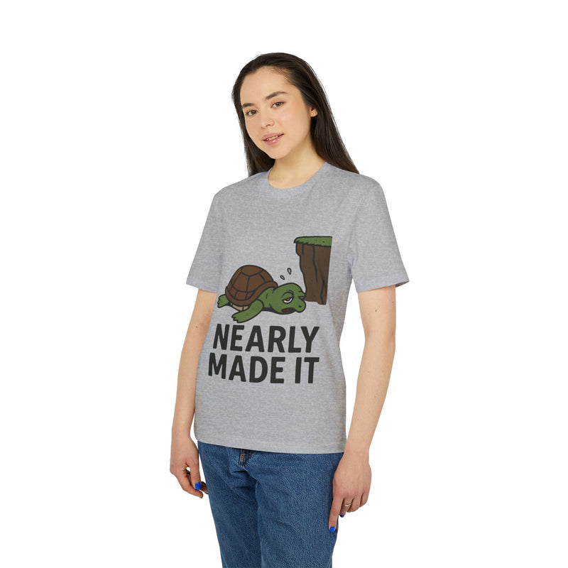Nearly Made It Unisex T-Shirt - Cute Turtle Design, Funny Graphic Tee, Gift for Creators, Casual Wear, Motivational Apparel