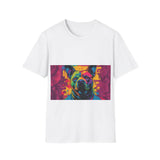 Colorful Dog Art Unisex Softstyle T-Shirt, Pet Lover Gift, Casual Wear, Unique Animal Tee, Vibrant Graphic T-Shirt