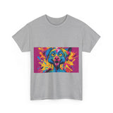 Unisex Heavy Cotton Tee with Colorful Dog Design, Pet Lover Gift, Fun Graphic Tee, Animal Art Shirt, Vibrant Casual Wear