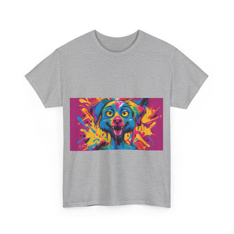Unisex Heavy Cotton Tee with Colorful Dog Design, Pet Lover Gift, Fun Graphic Tee, Animal Art Shirt, Vibrant Casual Wear