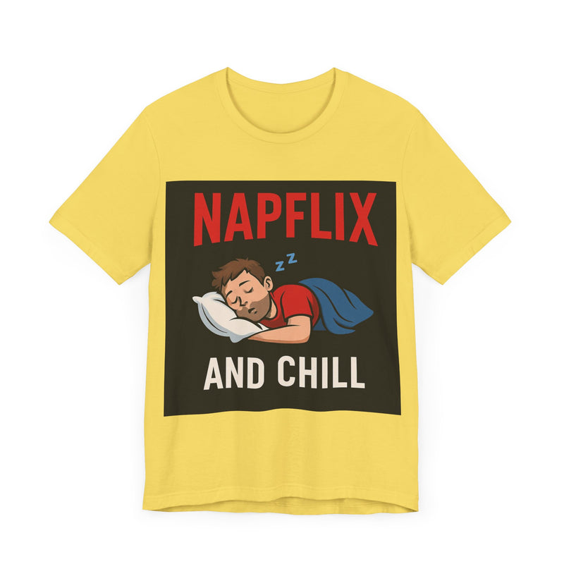 Napflix and Chill Unisex Jersey Tee, Comfortable Lounge T-Shirt, Gift for Nap Lovers, Cozy Sleep Shirt for Relaxation, Perfect for [...]