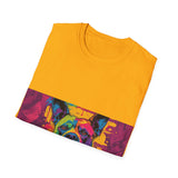 Colorful Dog Art Unisex Softstyle T-Shirt, Pet Lover Gift, Casual Wear, Unique Animal Tee, Vibrant Graphic T-Shirt