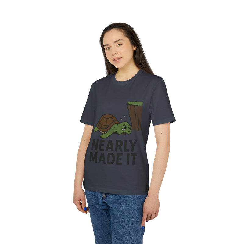 Nearly Made It Unisex T-Shirt - Cute Turtle Design, Funny Graphic Tee, Gift for Creators, Casual Wear, Motivational Apparel