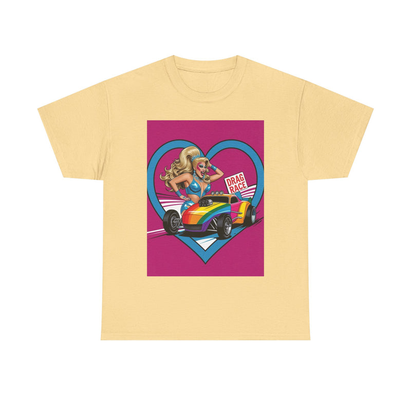 Rainbow Racer Unisex Heavy Cotton Tee | LGBT Pride, Drag Race, Summer Festival, Casual Wear, Gift Idea