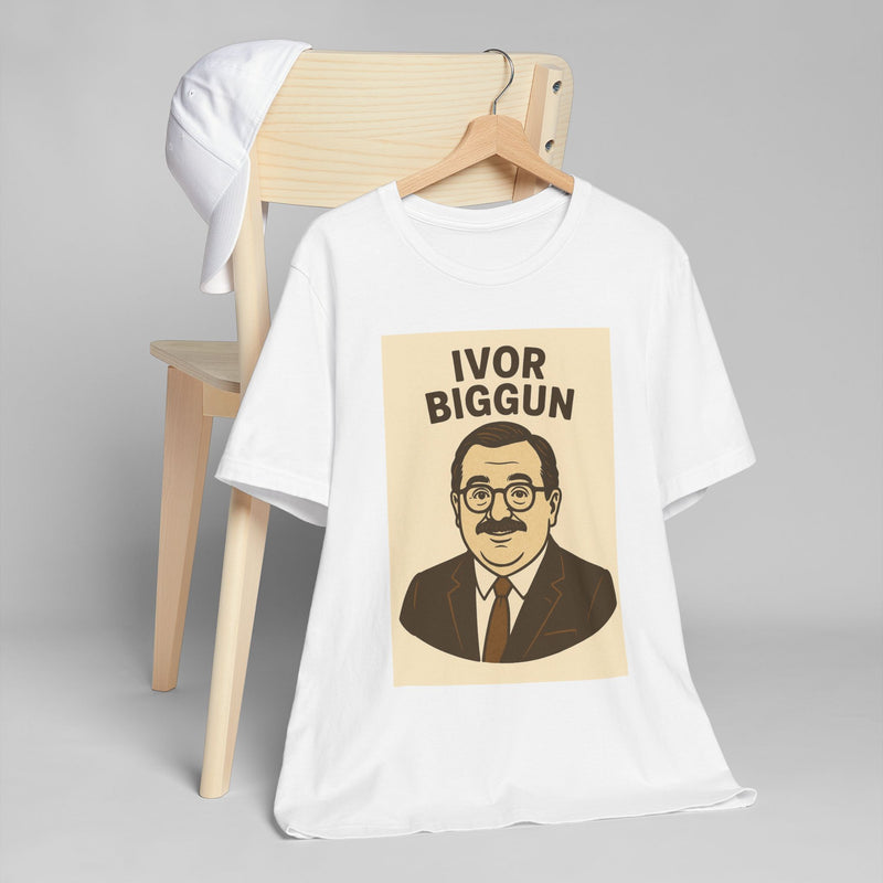 Ivor Biggun Unisex Jersey T-Shirt, Funny Graphic Tee, Gift for Men, Retro Humor Shirt, Casual Wear, Comedy Apparel