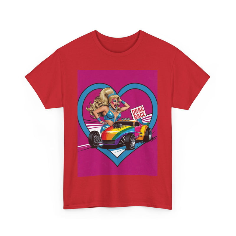 Rainbow Racer Unisex Heavy Cotton Tee | LGBT Pride, Drag Race, Summer Festival, Casual Wear, Gift Idea