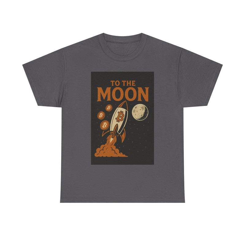 To the Moon Unisex Heavy Cotton Tee, Bitcoin Rocket Tee, Cryptocurrency Gift, Space-Themed Shirt, Fun Graphic T-Shirt