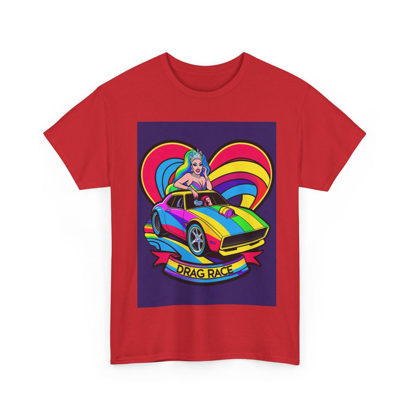 Unisex Heavy Cotton Tee - Retro Drag Race Graphic Tee, Fun Summer Shirt, LGBTQ+ Pride Apparel, Car Enthusiast Gift