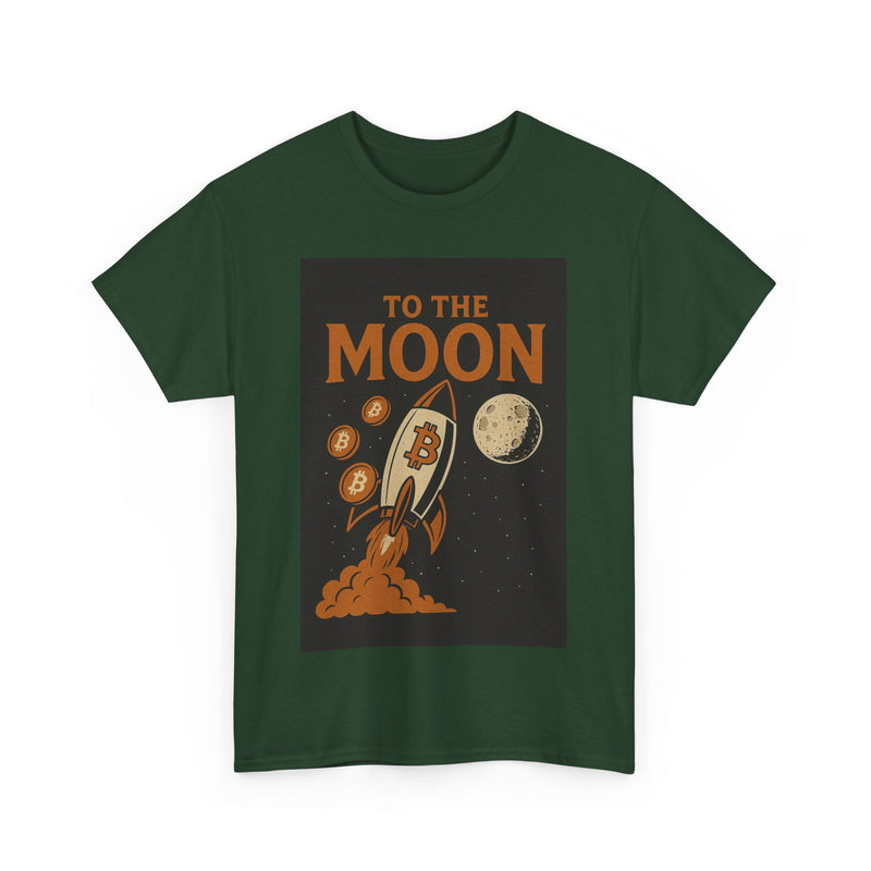 To the Moon Unisex Heavy Cotton Tee, Bitcoin Rocket Tee, Cryptocurrency Gift, Space-Themed Shirt, Fun Graphic T-Shirt