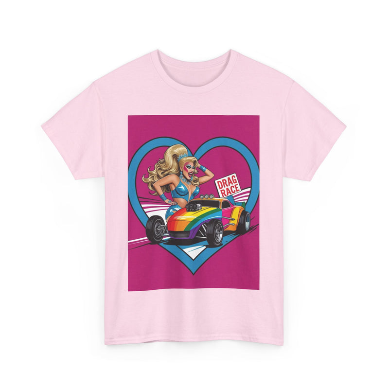 Rainbow Racer Unisex Heavy Cotton Tee | LGBT Pride, Drag Race, Summer Festival, Casual Wear, Gift Idea
