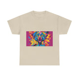Unisex Heavy Cotton Tee with Colorful Dog Design, Pet Lover Gift, Fun Graphic Tee, Animal Art Shirt, Vibrant Casual Wear