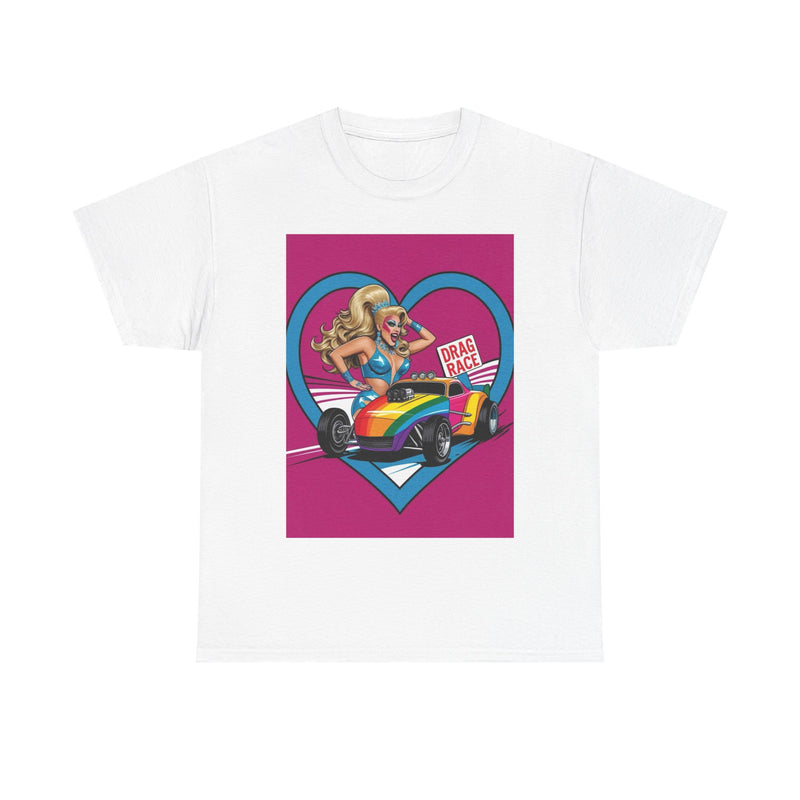Rainbow Racer Unisex Heavy Cotton Tee | LGBT Pride, Drag Race, Summer Festival, Casual Wear, Gift Idea