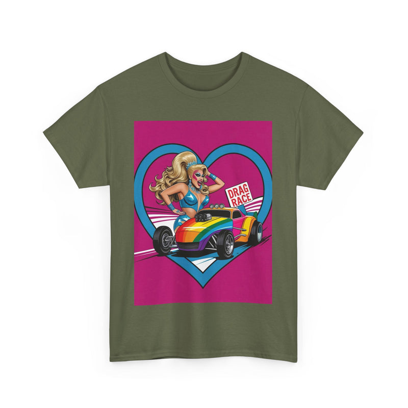 Rainbow Racer Unisex Heavy Cotton Tee | LGBT Pride, Drag Race, Summer Festival, Casual Wear, Gift Idea