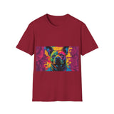 Colorful Dog Art Unisex Softstyle T-Shirt, Pet Lover Gift, Casual Wear, Unique Animal Tee, Vibrant Graphic T-Shirt