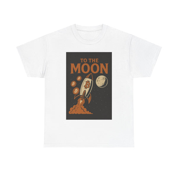 To the Moon Unisex Heavy Cotton Tee, Bitcoin Rocket Tee, Cryptocurrency Gift, Space-Themed Shirt, Fun Graphic T-Shirt