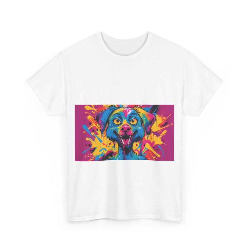 Unisex Heavy Cotton Tee with Colorful Dog Design, Pet Lover Gift, Fun Graphic Tee, Animal Art Shirt, Vibrant Casual Wear