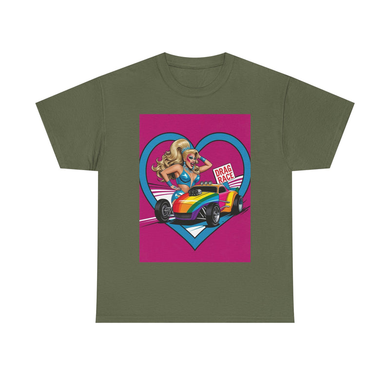 Rainbow Racer Unisex Heavy Cotton Tee | LGBT Pride, Drag Race, Summer Festival, Casual Wear, Gift Idea