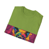 Colorful Dog Art Unisex Softstyle T-Shirt, Pet Lover Gift, Casual Wear, Unique Animal Tee, Vibrant Graphic T-Shirt