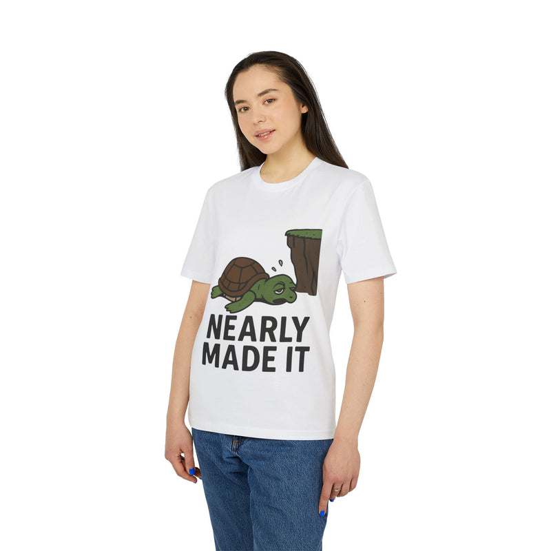 Nearly Made It Unisex T-Shirt - Cute Turtle Design, Funny Graphic Tee, Gift for Creators, Casual Wear, Motivational Apparel