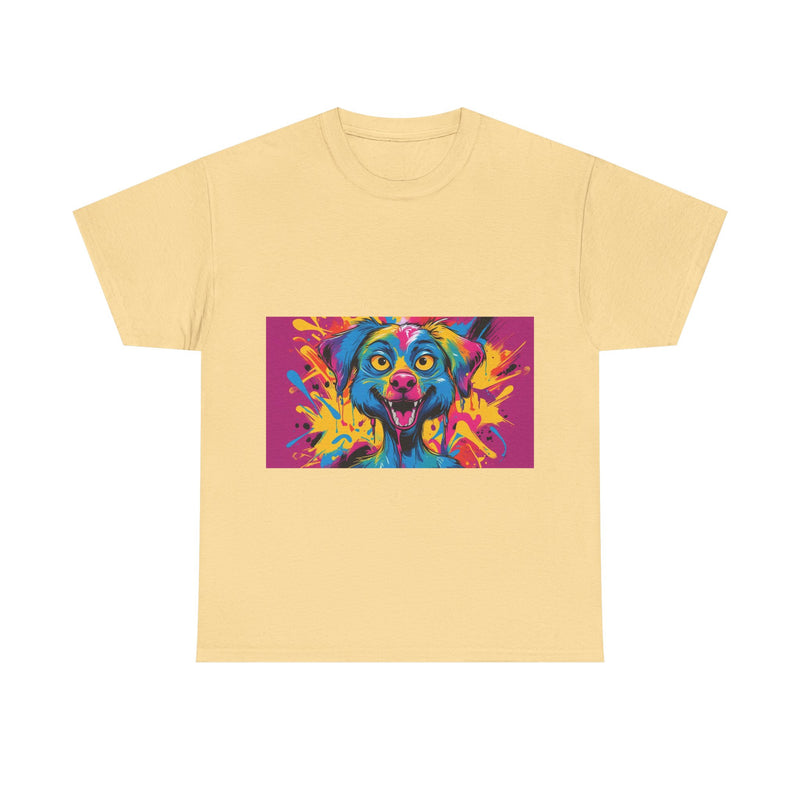 Unisex Heavy Cotton Tee with Colorful Dog Design, Pet Lover Gift, Fun Graphic Tee, Animal Art Shirt, Vibrant Casual Wear