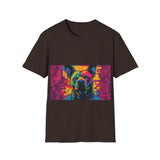 Colorful Dog Art Unisex Softstyle T-Shirt, Pet Lover Gift, Casual Wear, Unique Animal Tee, Vibrant Graphic T-Shirt