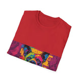 Colorful Dog Art Unisex Softstyle T-Shirt, Pet Lover Gift, Casual Wear, Unique Animal Tee, Vibrant Graphic T-Shirt
