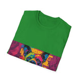 Colorful Dog Art Unisex Softstyle T-Shirt, Pet Lover Gift, Casual Wear, Unique Animal Tee, Vibrant Graphic T-Shirt