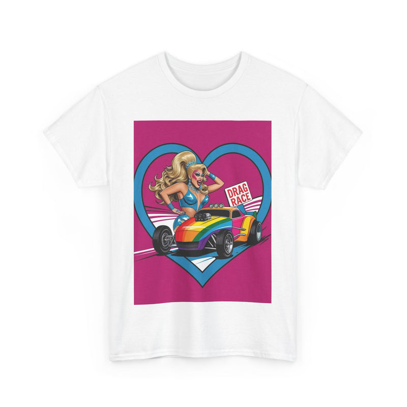 Rainbow Racer Unisex Heavy Cotton Tee | LGBT Pride, Drag Race, Summer Festival, Casual Wear, Gift Idea
