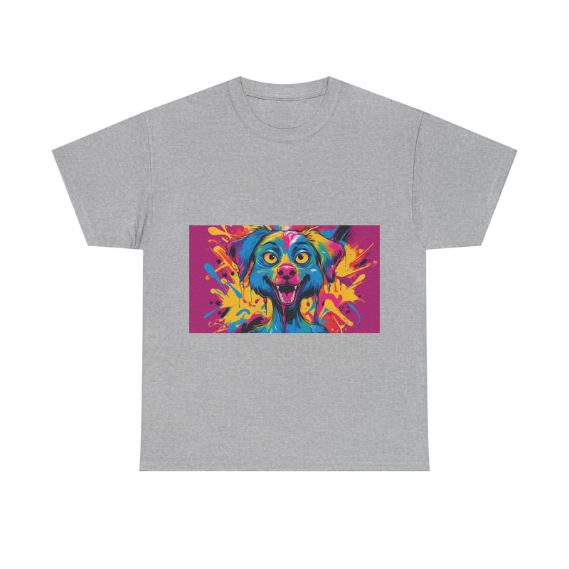 Unisex Heavy Cotton Tee with Colorful Dog Design, Pet Lover Gift, Fun Graphic Tee, Animal Art Shirt, Vibrant Casual Wear