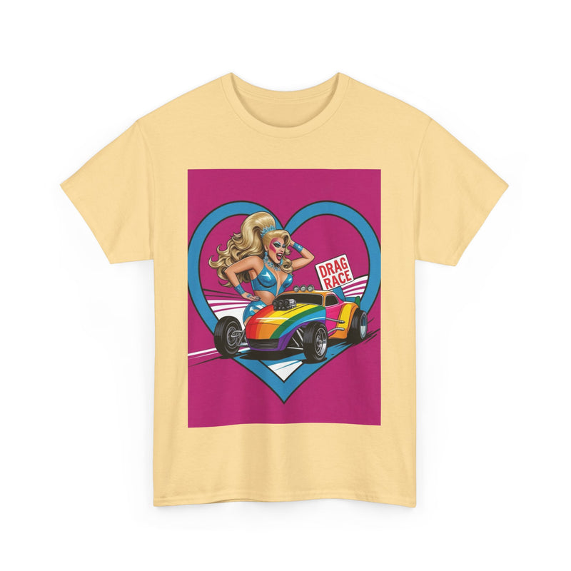 Rainbow Racer Unisex Heavy Cotton Tee | LGBT Pride, Drag Race, Summer Festival, Casual Wear, Gift Idea