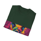 Colorful Dog Art Unisex Softstyle T-Shirt, Pet Lover Gift, Casual Wear, Unique Animal Tee, Vibrant Graphic T-Shirt