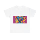 Unisex Heavy Cotton Tee with Colorful Dog Design, Pet Lover Gift, Fun Graphic Tee, Animal Art Shirt, Vibrant Casual Wear