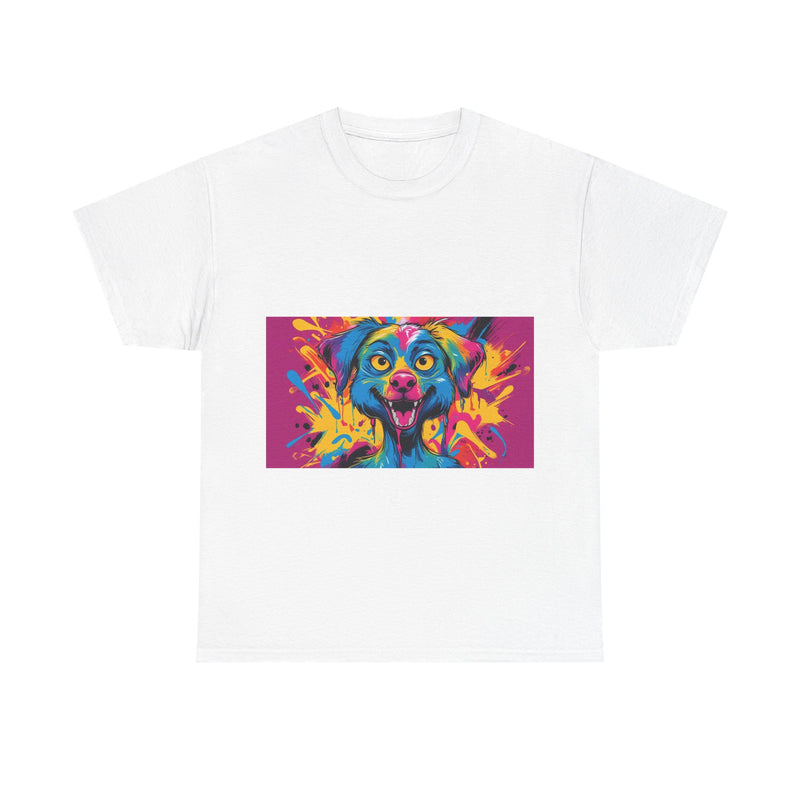 Unisex Heavy Cotton Tee with Colorful Dog Design, Pet Lover Gift, Fun Graphic Tee, Animal Art Shirt, Vibrant Casual Wear