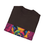 Colorful Dog Art Unisex Softstyle T-Shirt, Pet Lover Gift, Casual Wear, Unique Animal Tee, Vibrant Graphic T-Shirt