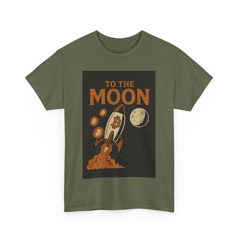 To the Moon Unisex Heavy Cotton Tee, Bitcoin Rocket Tee, Cryptocurrency Gift, Space-Themed Shirt, Fun Graphic T-Shirt