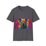 Colorful Dog Art Unisex Softstyle T-Shirt, Pet Lover Gift, Casual Wear, Unique Animal Tee, Vibrant Graphic T-Shirt