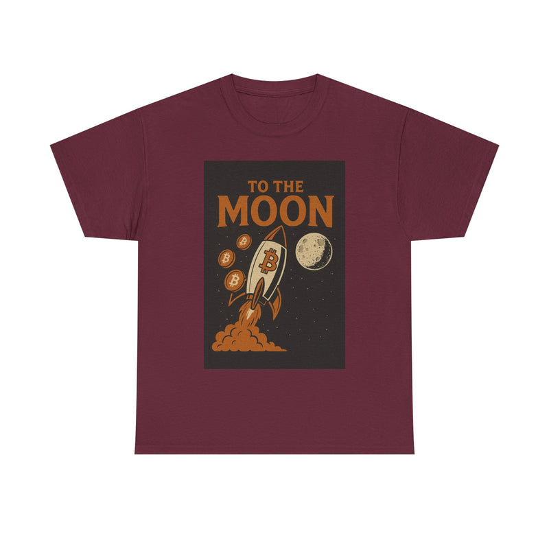 To the Moon Unisex Heavy Cotton Tee, Bitcoin Rocket Tee, Cryptocurrency Gift, Space-Themed Shirt, Fun Graphic T-Shirt
