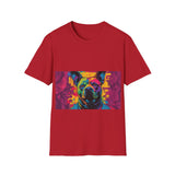 Colorful Dog Art Unisex Softstyle T-Shirt, Pet Lover Gift, Casual Wear, Unique Animal Tee, Vibrant Graphic T-Shirt