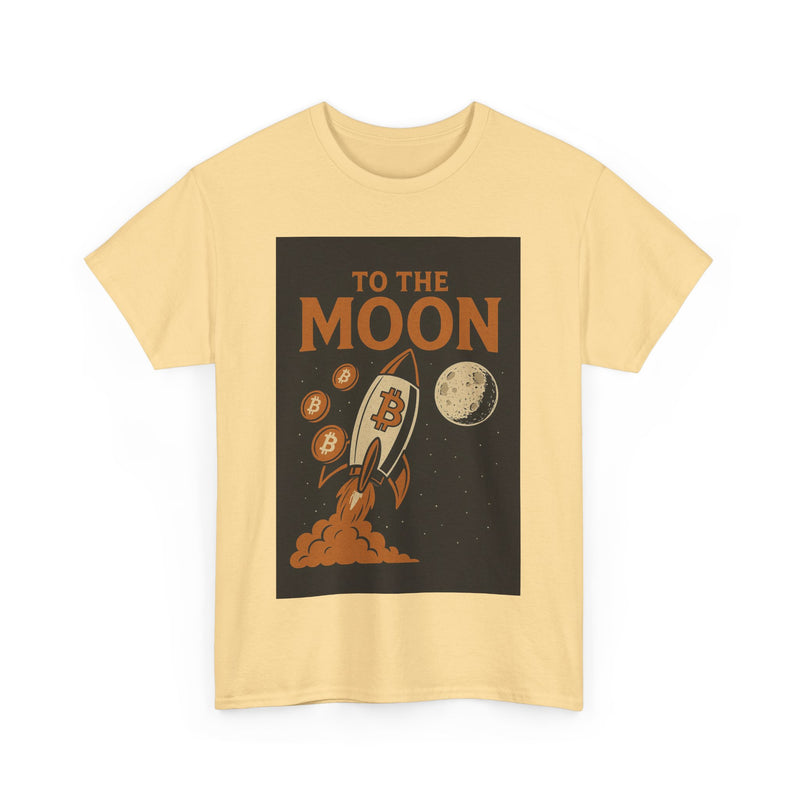 To the Moon Unisex Heavy Cotton Tee, Bitcoin Rocket Tee, Cryptocurrency Gift, Space-Themed Shirt, Fun Graphic T-Shirt