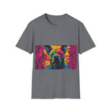 Colorful Dog Art Unisex Softstyle T-Shirt, Pet Lover Gift, Casual Wear, Unique Animal Tee, Vibrant Graphic T-Shirt