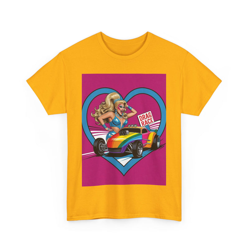 Rainbow Racer Unisex Heavy Cotton Tee | LGBT Pride, Drag Race, Summer Festival, Casual Wear, Gift Idea