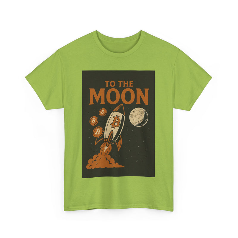 To the Moon Unisex Heavy Cotton Tee, Bitcoin Rocket Tee, Cryptocurrency Gift, Space-Themed Shirt, Fun Graphic T-Shirt