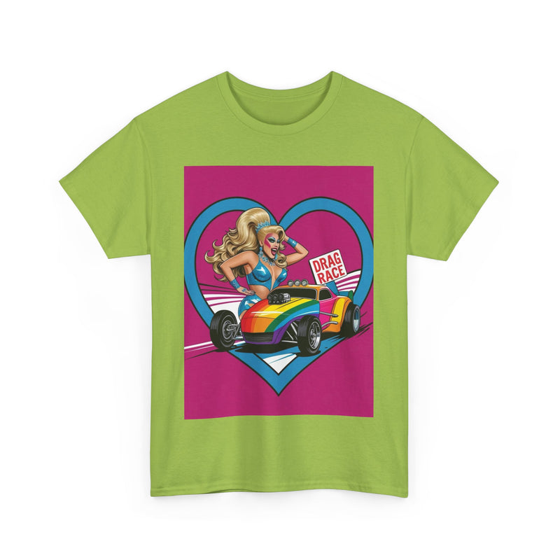 Rainbow Racer Unisex Heavy Cotton Tee | LGBT Pride, Drag Race, Summer Festival, Casual Wear, Gift Idea