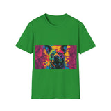 Colorful Dog Art Unisex Softstyle T-Shirt, Pet Lover Gift, Casual Wear, Unique Animal Tee, Vibrant Graphic T-Shirt