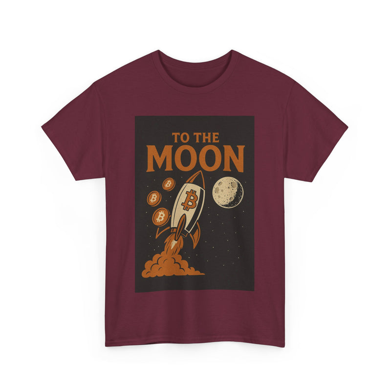 To the Moon Unisex Heavy Cotton Tee, Bitcoin Rocket Tee, Cryptocurrency Gift, Space-Themed Shirt, Fun Graphic T-Shirt