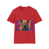 Colorful Dog Art Unisex Softstyle T-Shirt, Pet Lover Gift, Casual Wear, Unique Animal Tee, Vibrant Graphic T-Shirt