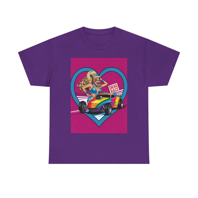 Rainbow Racer Unisex Heavy Cotton Tee | LGBT Pride, Drag Race, Summer Festival, Casual Wear, Gift Idea