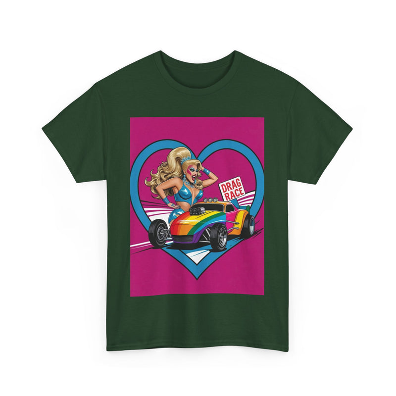 Rainbow Racer Unisex Heavy Cotton Tee | LGBT Pride, Drag Race, Summer Festival, Casual Wear, Gift Idea