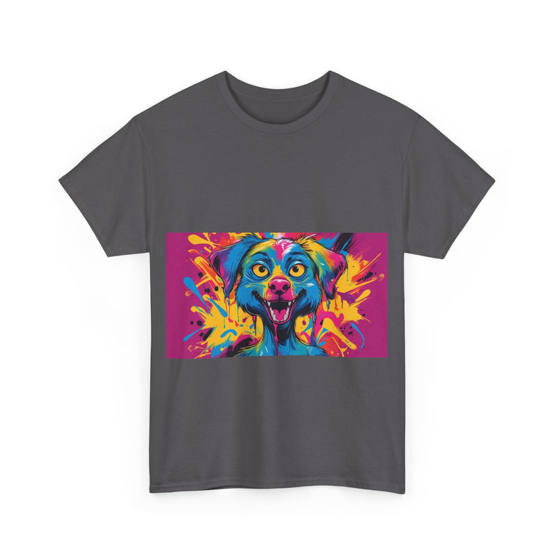 Unisex Heavy Cotton Tee with Colorful Dog Design, Pet Lover Gift, Fun Graphic Tee, Animal Art Shirt, Vibrant Casual Wear